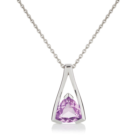 Sterling Silver Amethyst Trillion Pendant Necklace For Women