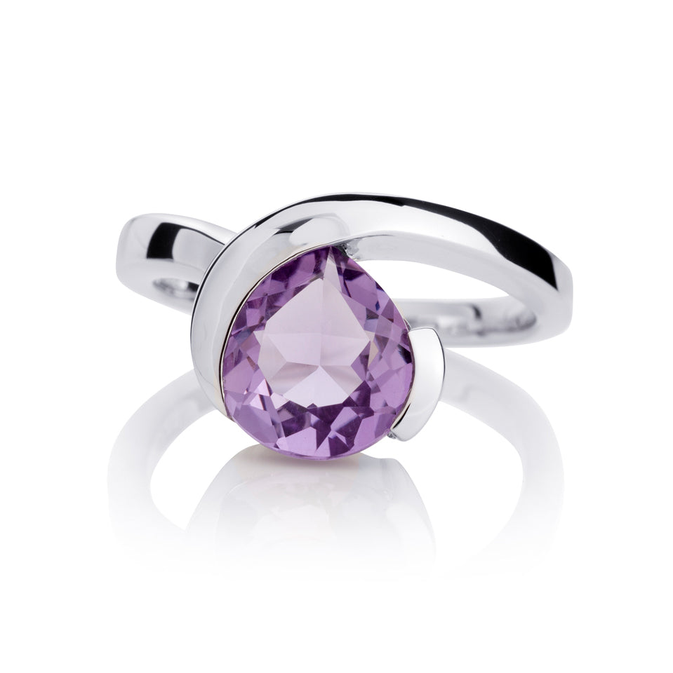 Sterling Silver Pear-Shaped Amethyst Gemstone Ring For Women
