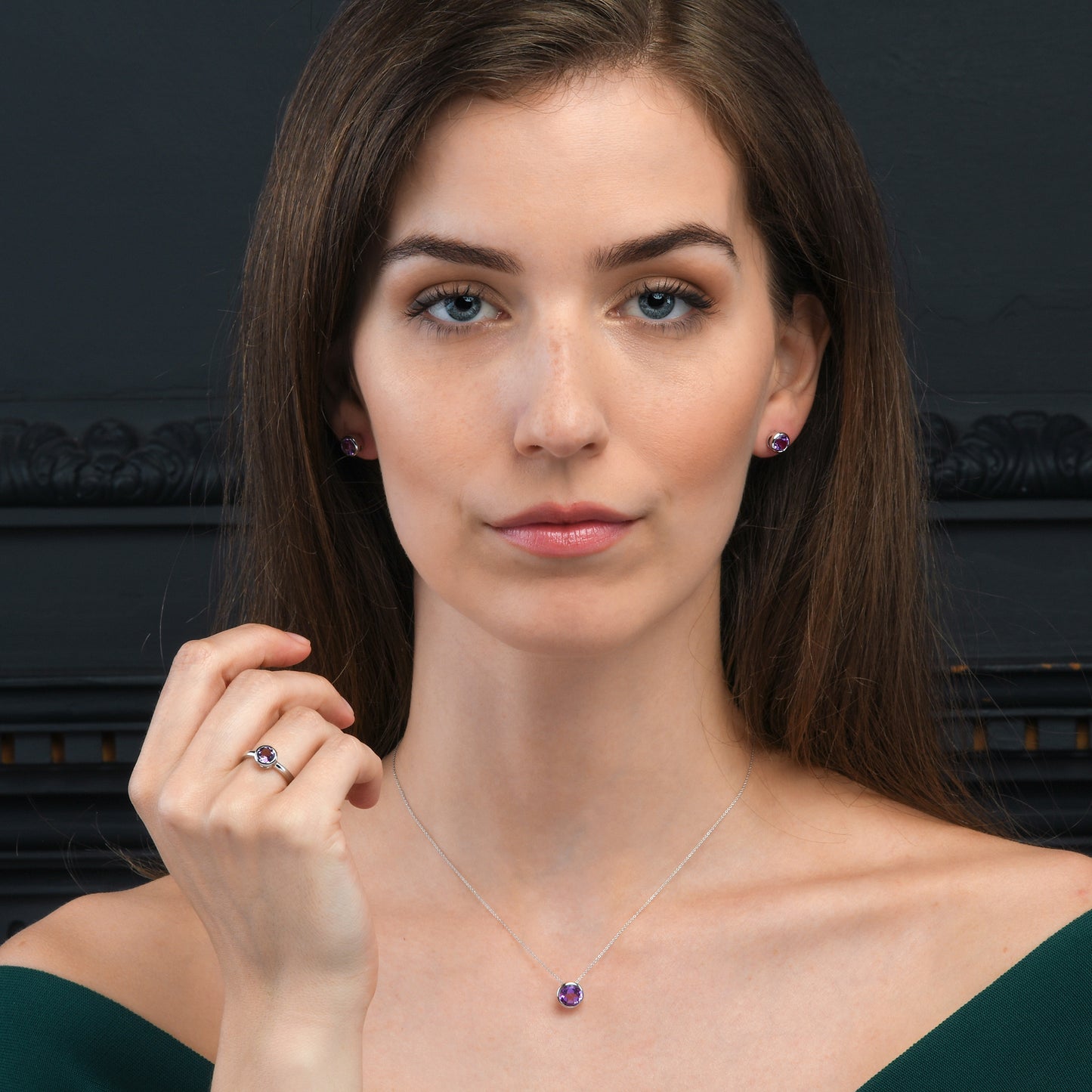Sterling Silver Bezel Set Amethyst Pendant Necklace For Women