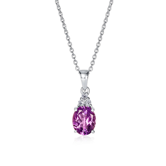 925 Sterling Silver Oval Shaped Amethyst Pendant Necklace