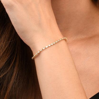 Gold Plated Sterling Silver Tennis Bracelet With Baguette-Cut Stones for Women