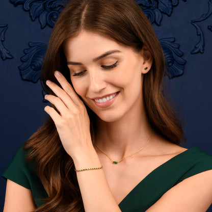 Green Gold Plated Sterling Silver Tennis Bracelet With Baguette-Cut Stones for Women