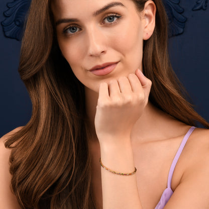 Multicoloured Gold Plated Sterling Silver Tennis Bracelet With Baguette-Cut Stones for Women