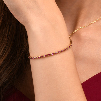 Red Gold Plated Sterling Silver Tennis Bracelet With Baguette-Cut Stones for Women