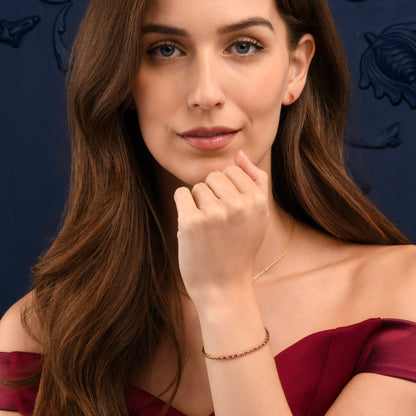 Red Gold Plated Sterling Silver Tennis Bracelet With Baguette-Cut Stones for Women