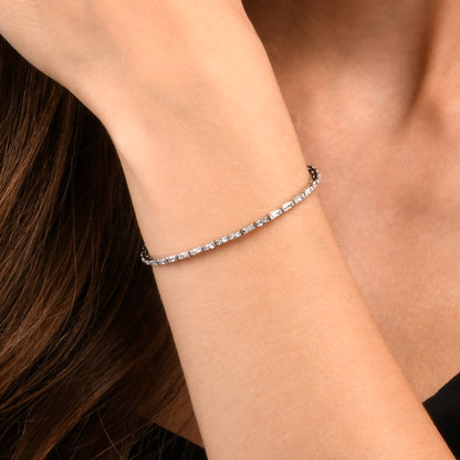 Sterling Silver Tennis Bracelet With Baguette-Cut Stones for Women