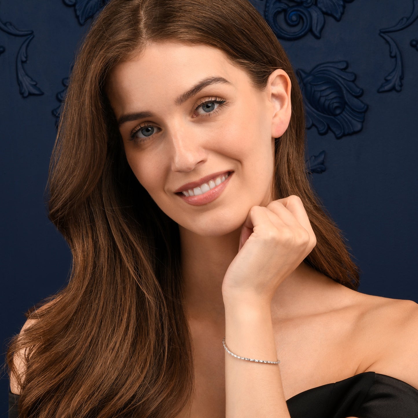 Sterling Silver Tennis Bracelet With Baguette-Cut Stones for Women