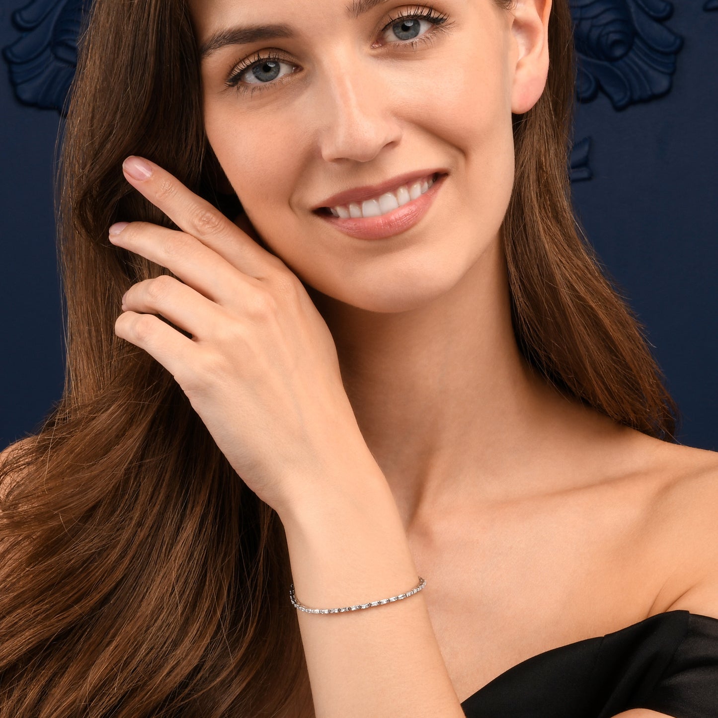 Sterling Silver Tennis Bracelet With Baguette-Cut Stones for Women