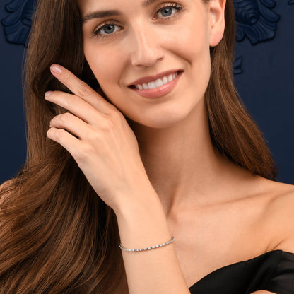 Sterling Silver Tennis Bracelet With Baguette-Cut Stones for Women