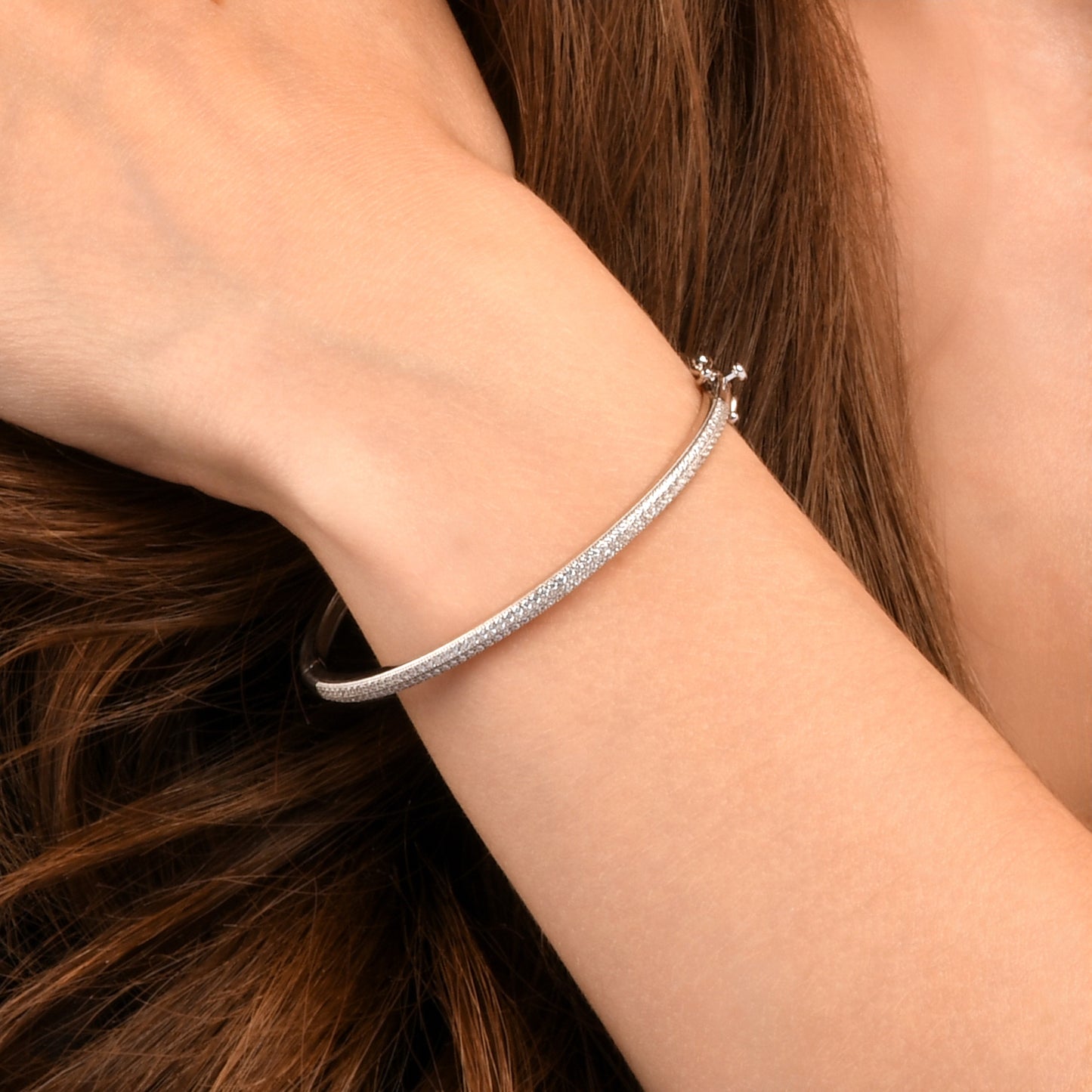 925 Sterling Silver Oval Bangle Bracelet For women With Cubic Zirconia