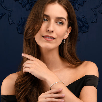 925 Sterling Silver Oval Bangle Bracelet For women With Cubic Zirconia