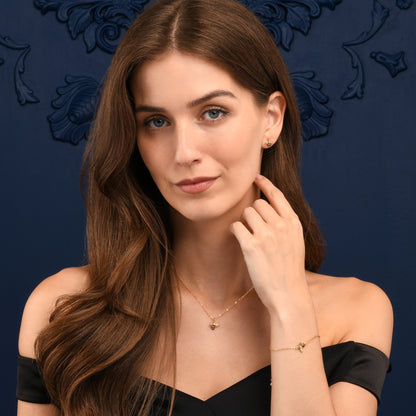 Gold Bumble Bee Stud Earrings with Cubic Zirconia and Black Enamel