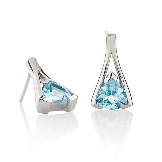 Sterling Silver Trillion Cut Blue Topaz Gemstone Stud Earrings For Women