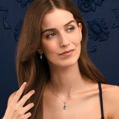 925 Sterling Silver Oval Shaped Blue Topaz Pendant Necklace