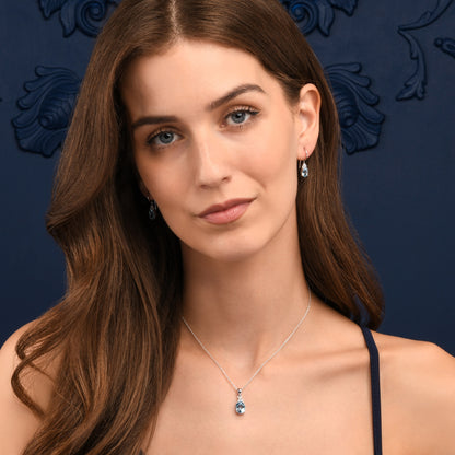 925 Sterling Silver Oval Shaped Blue Topaz Drop Earrings