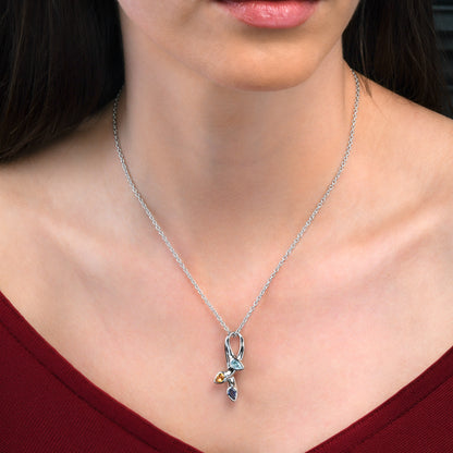 925 Sterling Silver Pendant Necklace with Natural Iolite, Blue Topaz & Citrine Gemstones