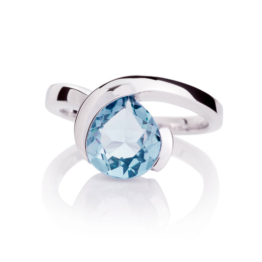 Sterling Silver Pear-Shaped Blue Topaz Gemstone Ring For Women
