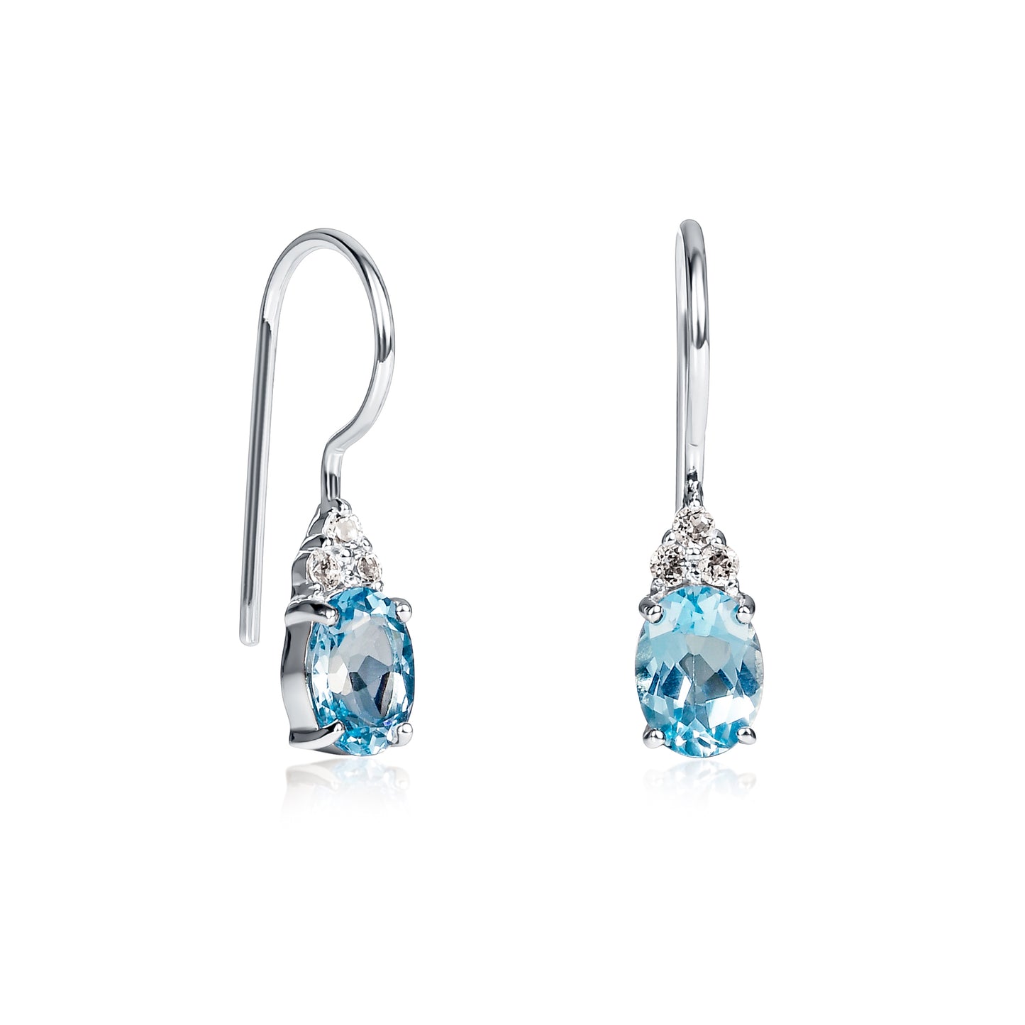 925 Sterling Silver Oval Shaped Blue Topaz Drop Earrings