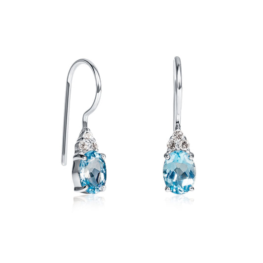 925 Sterling Silver Oval Shaped Blue Topaz Drop Earrings