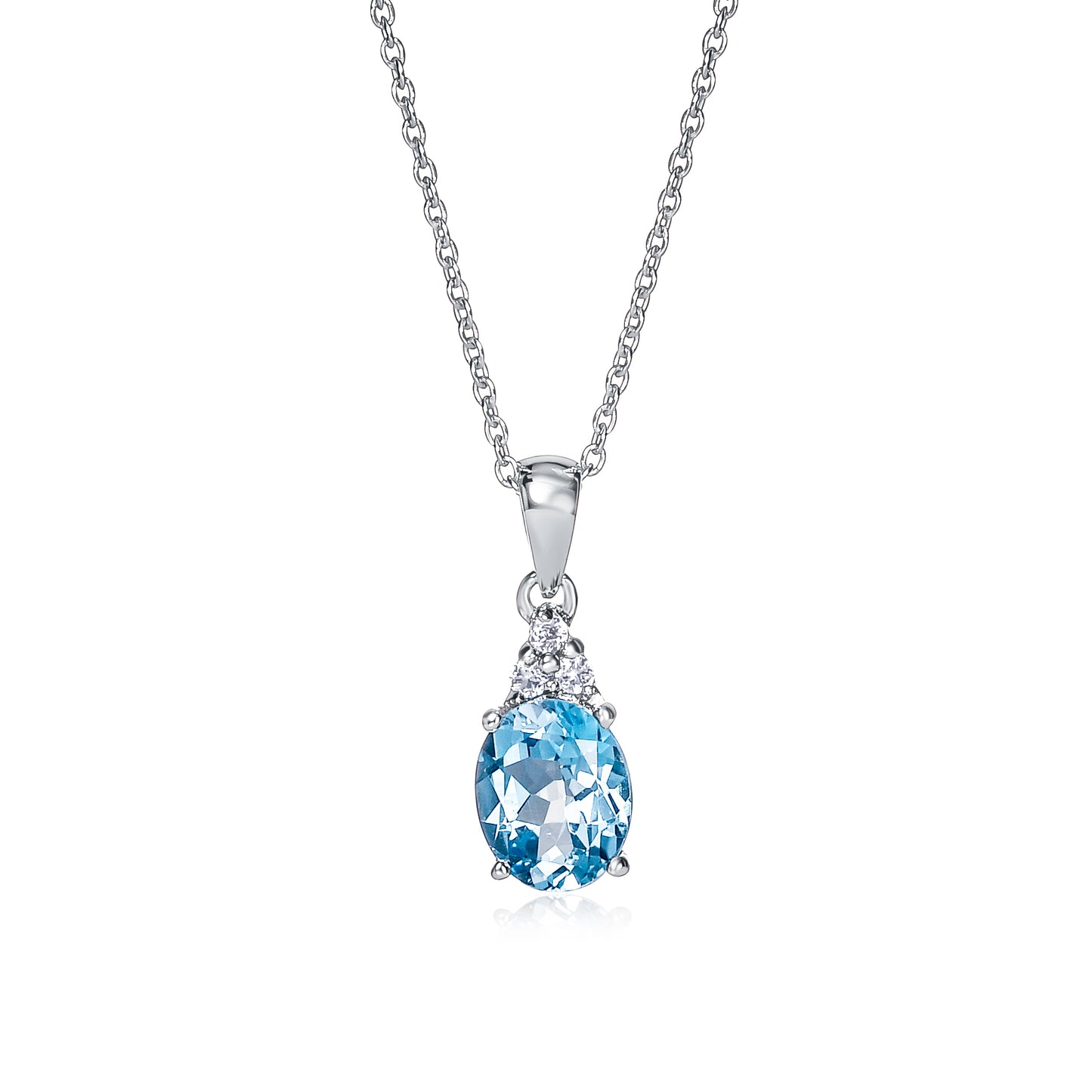 925 Sterling Silver Oval Shaped Blue Topaz Pendant Necklace