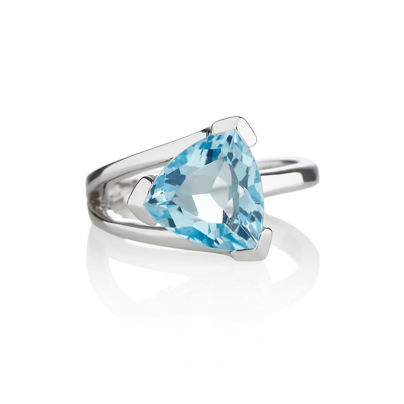 925 Sterling Silver Trillion Cut Blue Topaz Gemstone Ring For Women