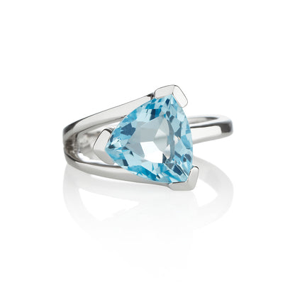 925 Sterling Silver Trillion Cut Blue Topaz Gemstone Ring For Women