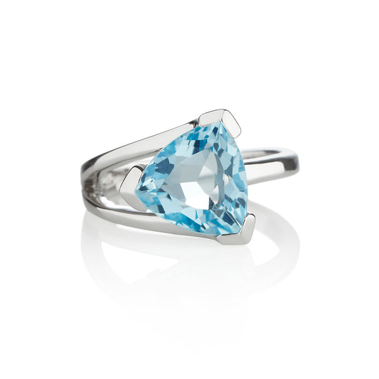 925 Sterling Silver Trillion Cut Blue Topaz Ring For Women