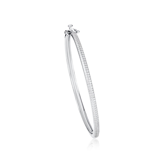 925 Sterling Silver Oval Bangle Bracelet For women With Cubic Zirconia