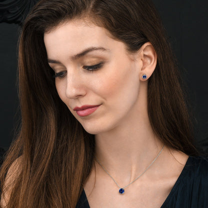 925 Sterling Silver Dark Blue Solitaire Bezel Set Stud Earrings for Women