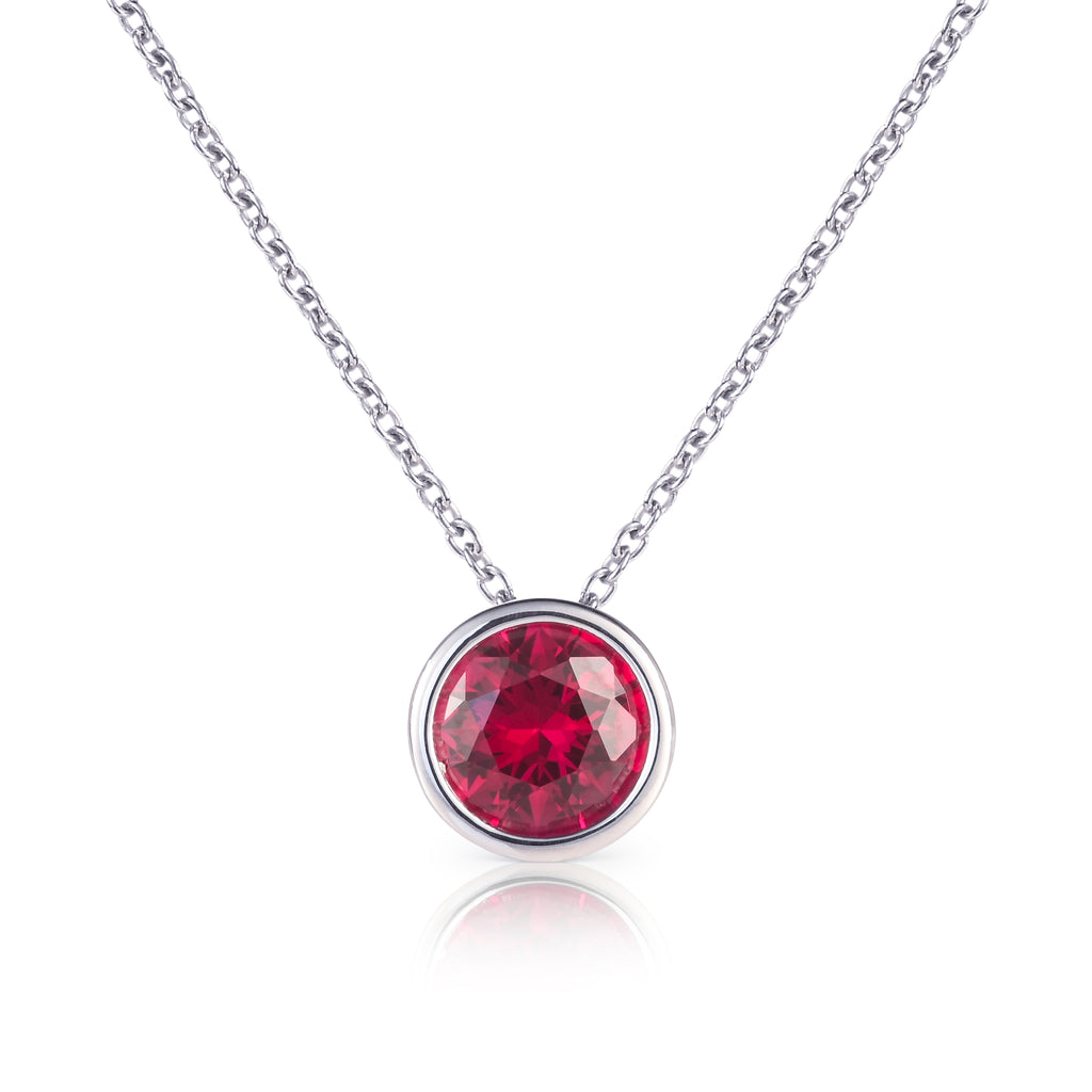 925 Sterling Silver Red Solitaire Bezel Set Pendant Necklace for Women