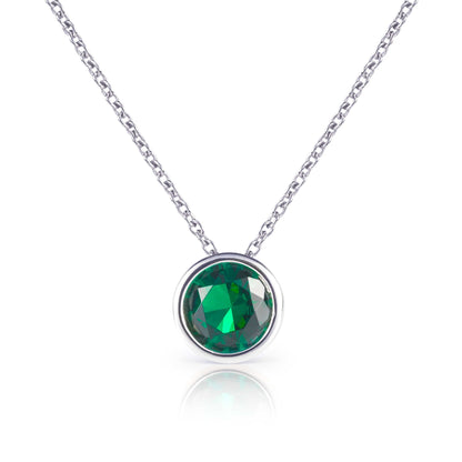 925 Sterling Silver Green Solitaire Bezel Set Pendant Necklace for Women