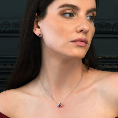 925 Sterling Silver Red Solitaire Bezel Set Pendant Necklace for Women
