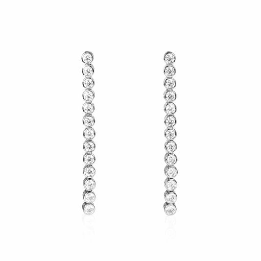 925 Sterling Silver Single Line Earrings with Bezel Set 3mm Cubic Zirconia Stones