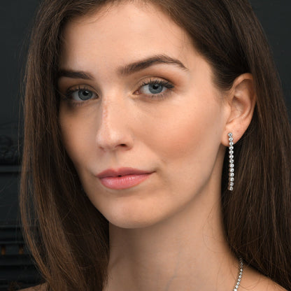 925 Sterling Silver Single Line Earrings with Bezel Set 3mm Cubic Zirconia Stones