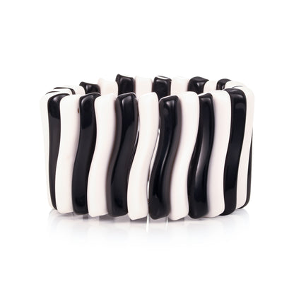 40mm Wide Black & White Chunky Bangle Bracelet for Women