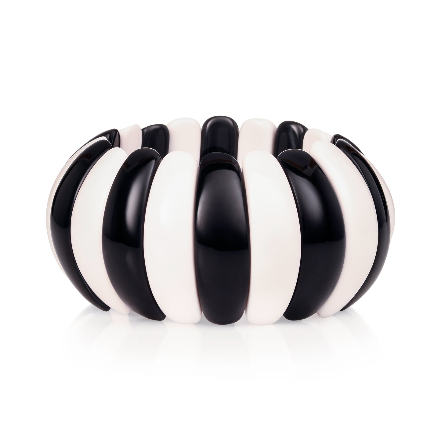 39mm Wide Black and White Half-Moon Resin Links Bangle Bracelet For Women