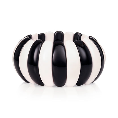 39mm Wide Black and White Half-Moon Resin Links Bangle Bracelet For Women