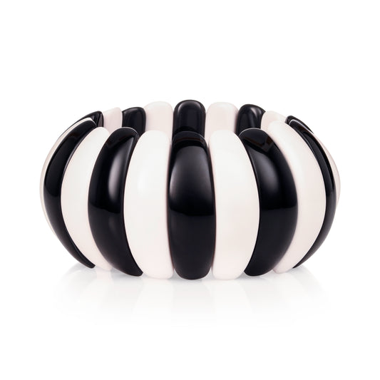 39mm Wide Black and White Half-Moon Resin Links Bangle Bracelet For Women