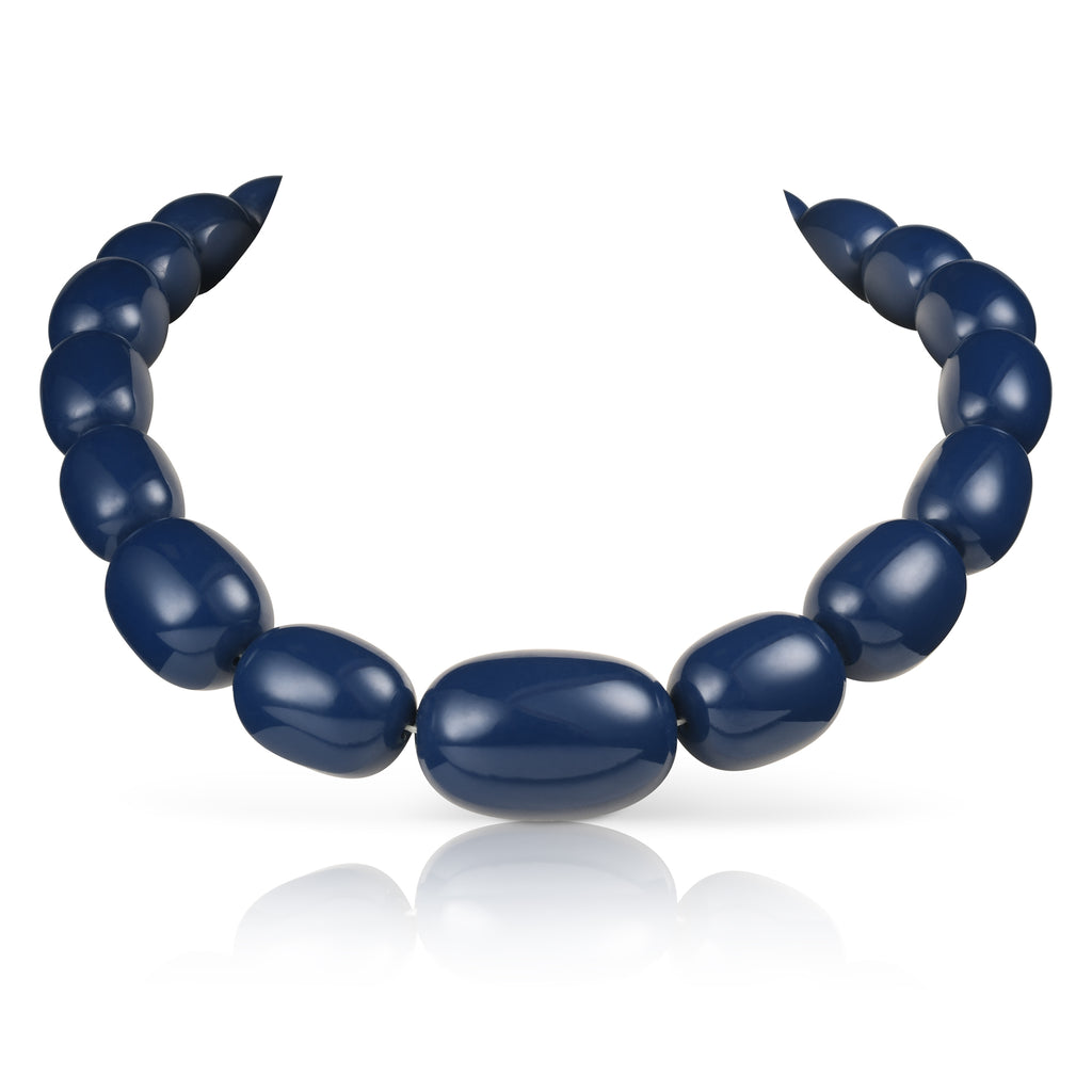 20 inch Long Blue Oval Beads Statement Necklace for Women