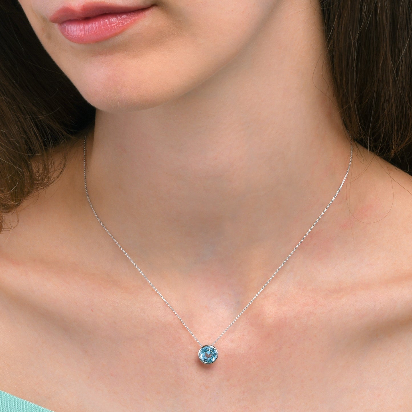 Sterling Silver Bezel Set Blue Topaz Pendant Necklace For Women