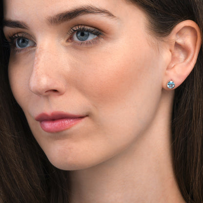 Sterling Silver Bezel Set Blue Topaz Stud Earrings For Women