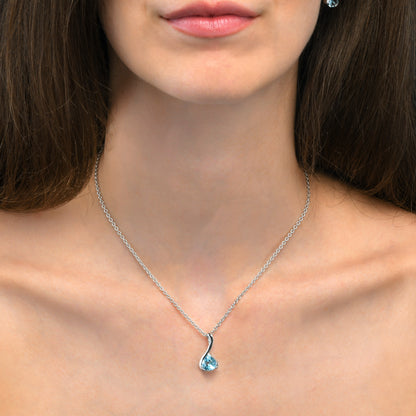 Sterling Silver Pear-Shaped Blue Topaz Gemstone Pendant Necklace