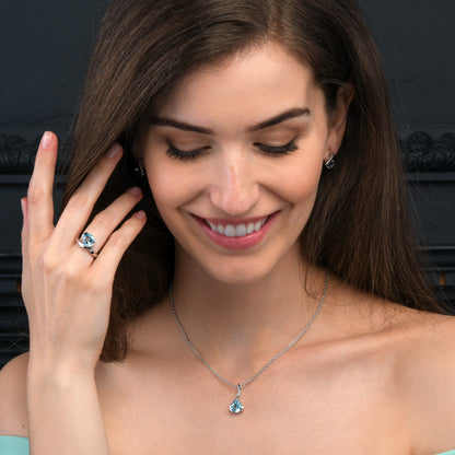 Sterling Silver Pear-Shaped Blue Topaz Gemstone Pendant Necklace