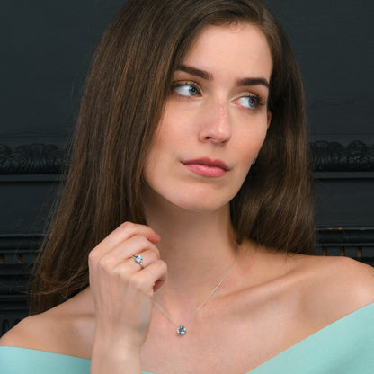 Sterling Silver Bezel Set Blue Topaz Pendant Necklace For Women