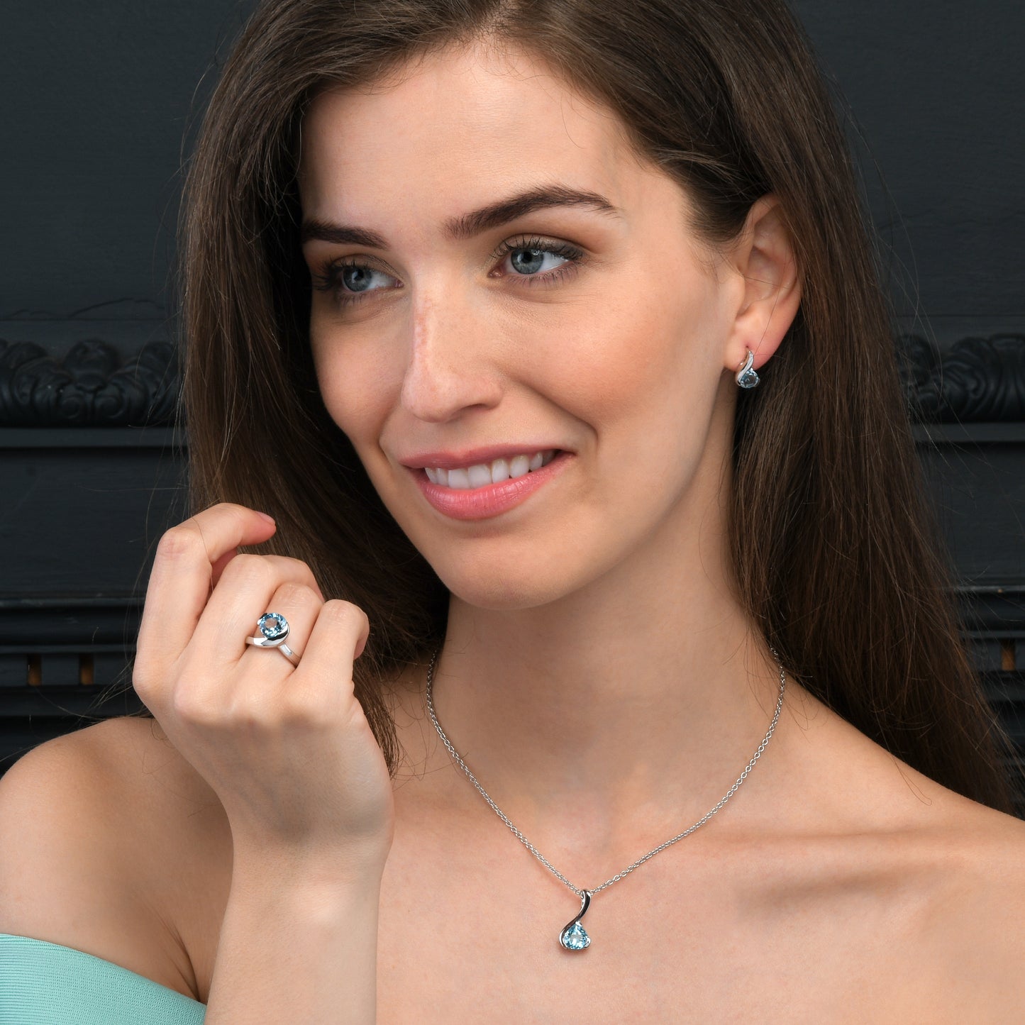 Sterling Silver Pear-Shaped Blue Topaz Gemstone Pendant Necklace