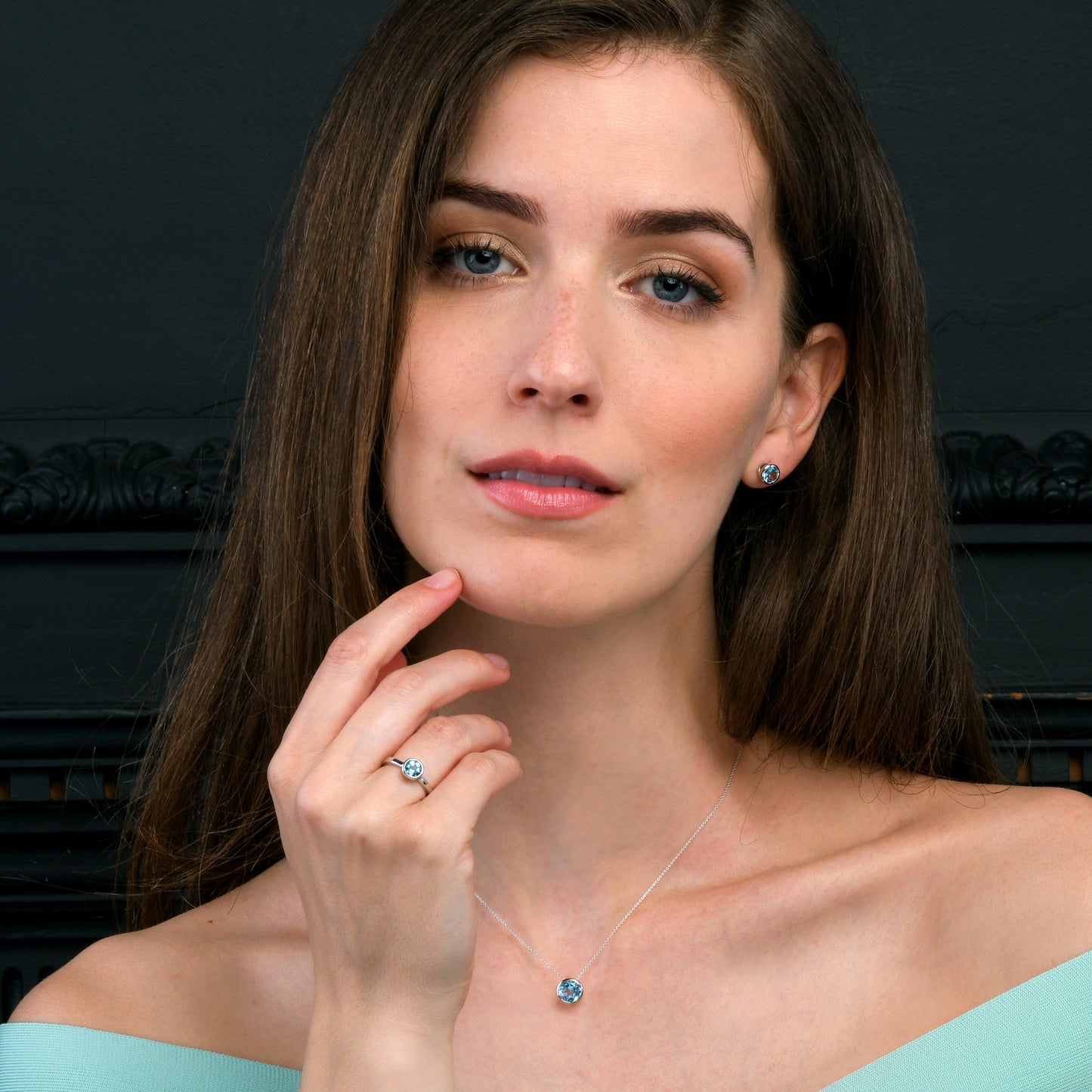 Sterling Silver Bezel Set Blue Topaz Stud Earrings For Women