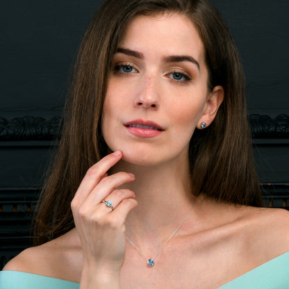 Sterling Silver Bezel Set Blue Topaz Stud Earrings For Women
