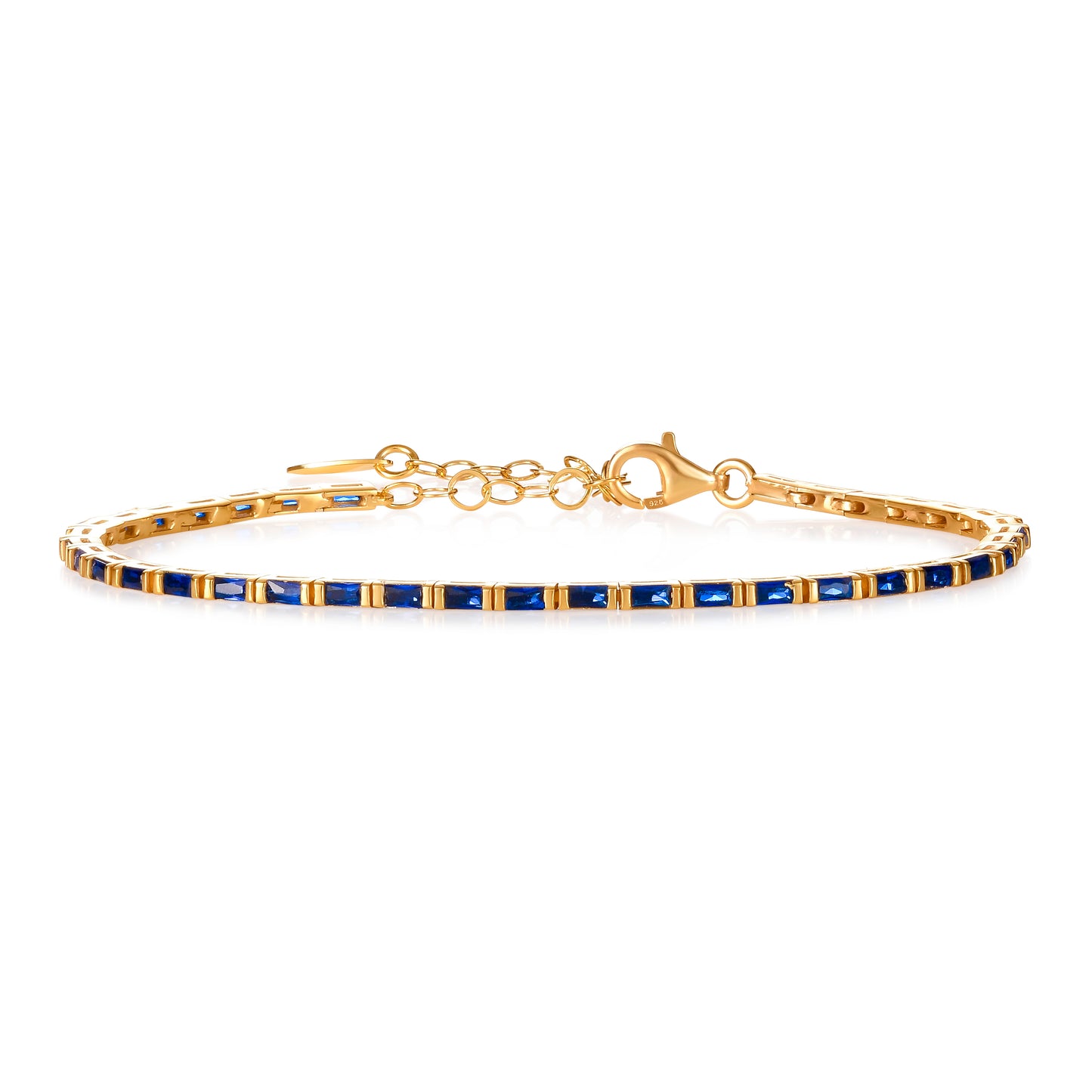 Blue Gold Plated Sterling Silver Tennis Bracelet With Baguette-Cut Stones for Women