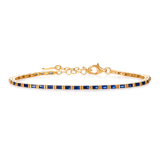 Blue Gold Plated Sterling Silver Tennis Bracelet With Baguette-Cut Stones for Women