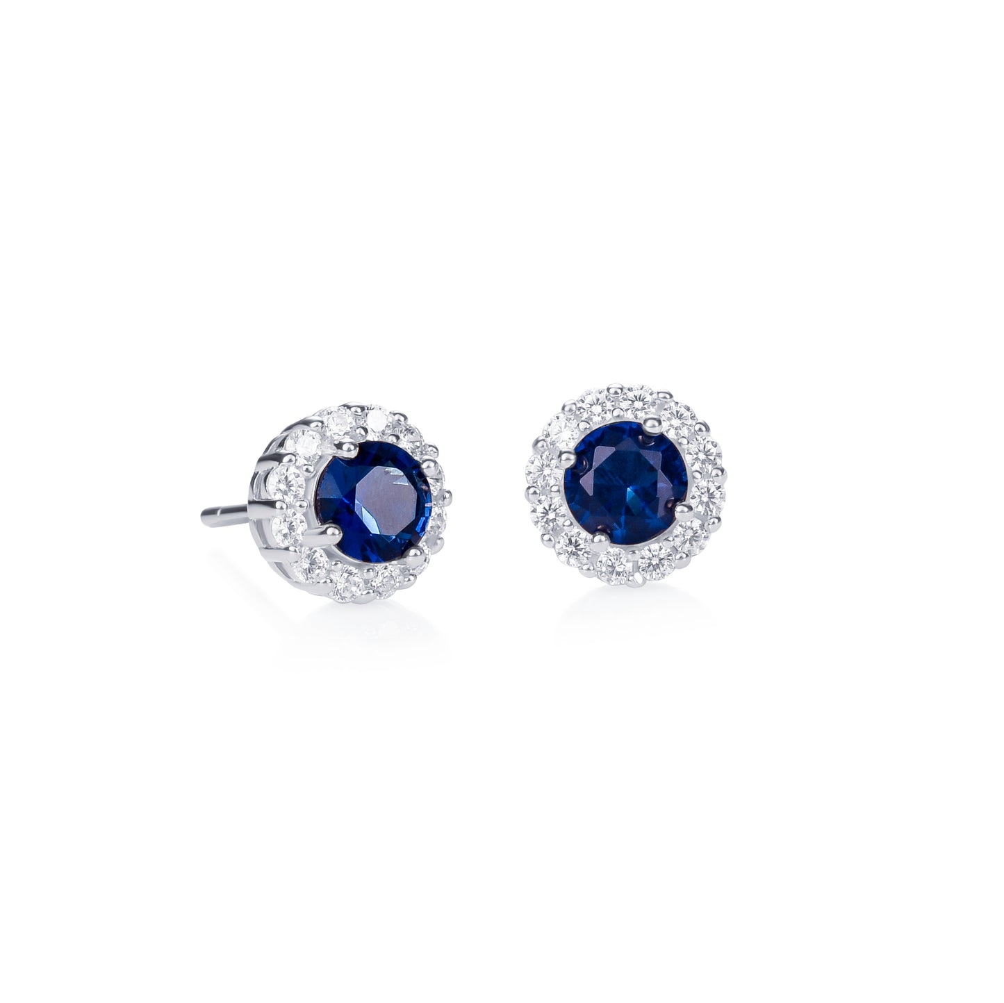 925 Sterling Silver Blue Cubic Zirconia Round Halo Stud Earrings